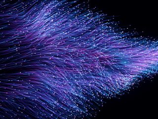 Abstract orange particles of optical fiber 3d illustration