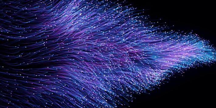 Abstract orange particles of optical fiber 3d illustration