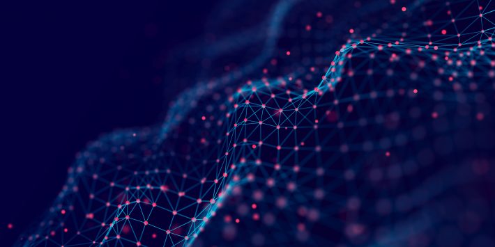Network connection structure. Data transfer. Abstract background with interweaving of dots and lines. 3D