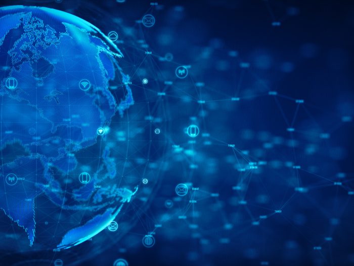 Cyber security and information network protection. Future technology network for business and internet concept. Earth element furnished by Nasa