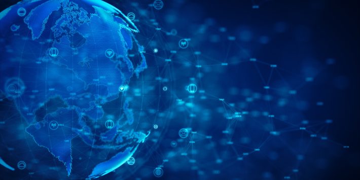 Cyber security and information network protection. Future technology network for business and internet concept. Earth element furnished by Nasa