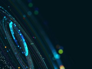 Big Data concept. Digital neural network. Introduction of artificial intelligence. Cyberspace of future. Abstract business 3D illustration, shallow depth of field