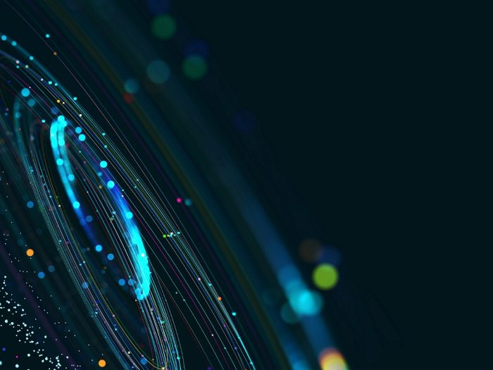 Big Data concept. Digital neural network. Introduction of artificial intelligence. Cyberspace of future. Abstract business 3D illustration, shallow depth of field